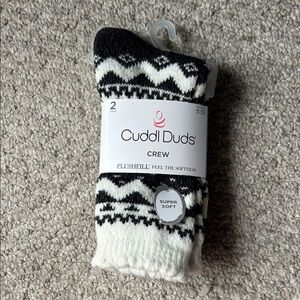 Cuddl Duds Black and White Patterned Crew Socks